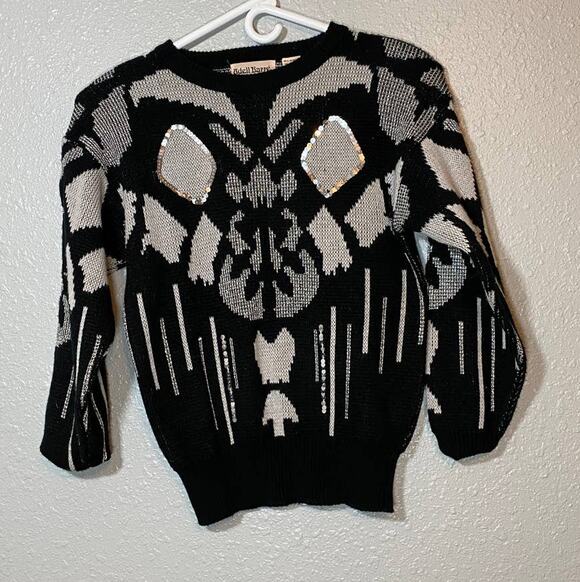 adell barre Sweaters - Adell Barre Womens Small Sweater black silver Shoulder pads retro 90s vintage